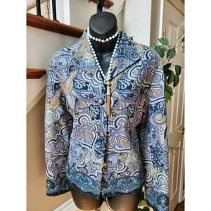 Coldwater Creek Women Moulticolor Single Breasted Three Button Coat Petite Large